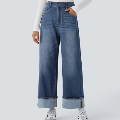 High-Waisted Stretchy Knit Cargo Jeans