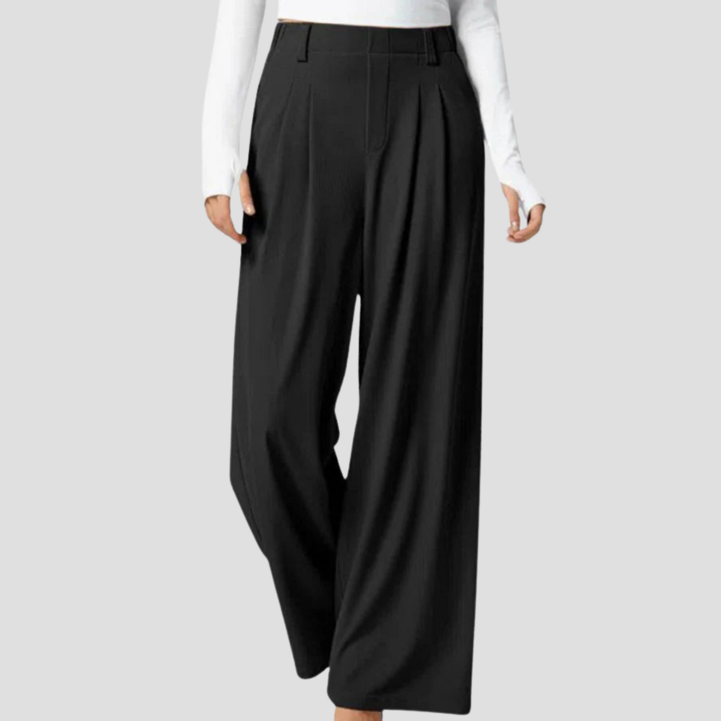 High-Waisted Plicated Wide Leg Waffle Pants