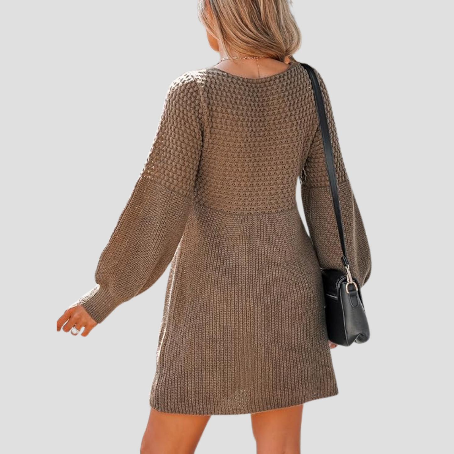 V-Neck Crochet Gigot Sleeve Sweater Dress