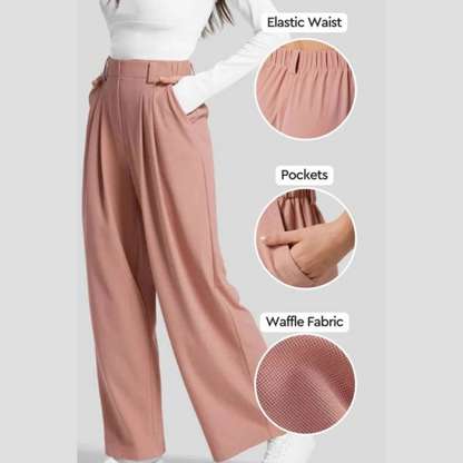 High-Waisted Plicated Wide Leg Waffle Pants