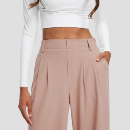 High-Waisted Plicated Wide Leg Waffle Pants