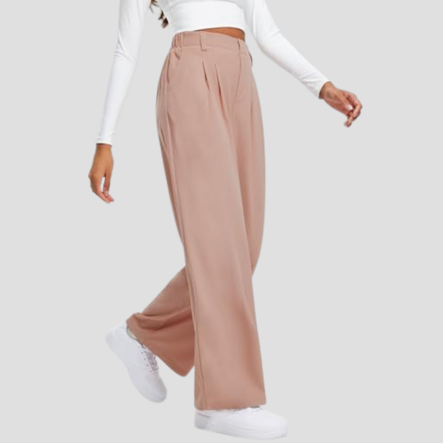 High-Waisted Plicated Wide Leg Waffle Pants