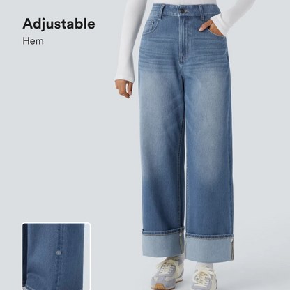 High-Waisted Stretchy Knit Cargo Jeans