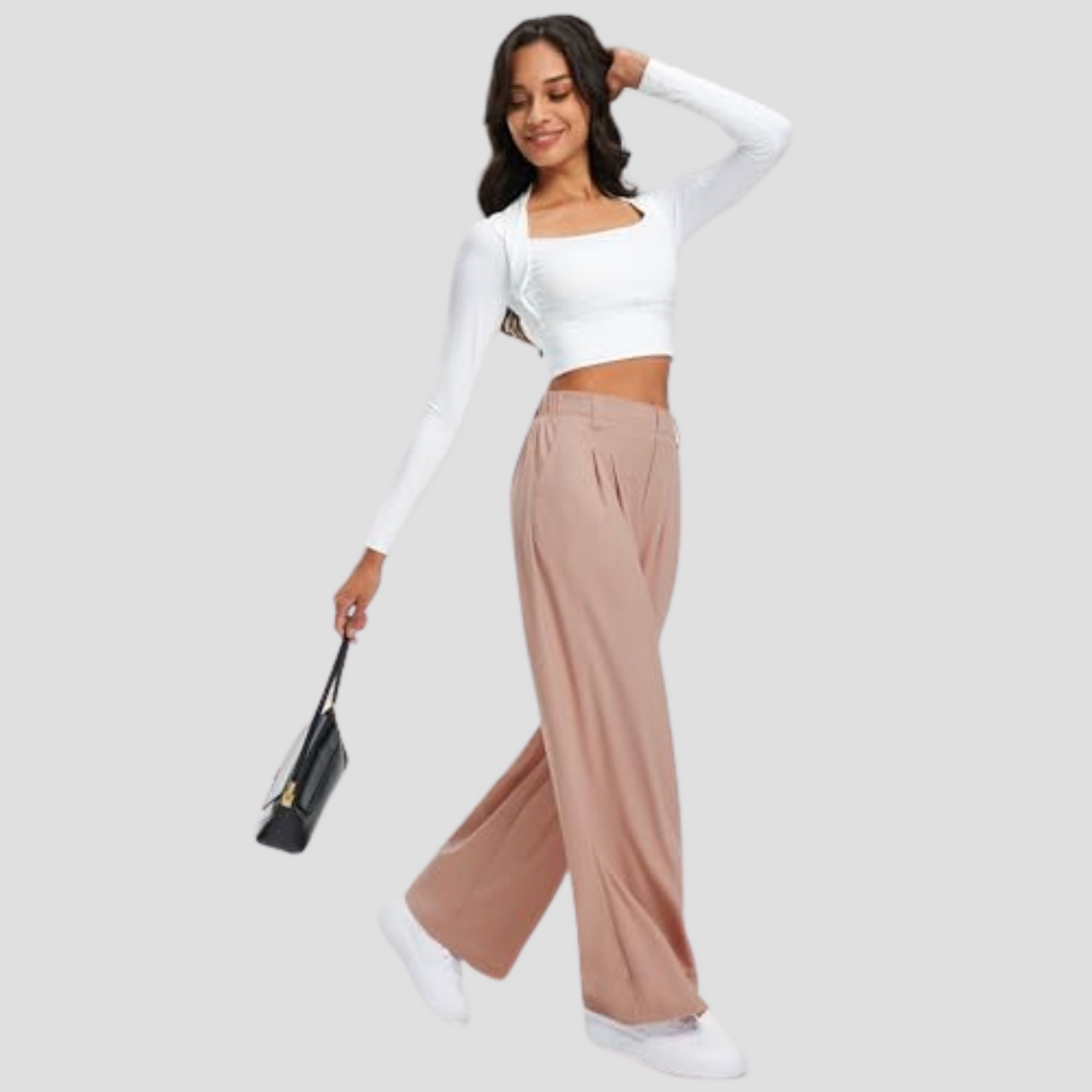 High-Waisted Plicated Wide Leg Waffle Pants