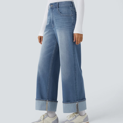 High-Waisted Stretchy Knit Cargo Jeans