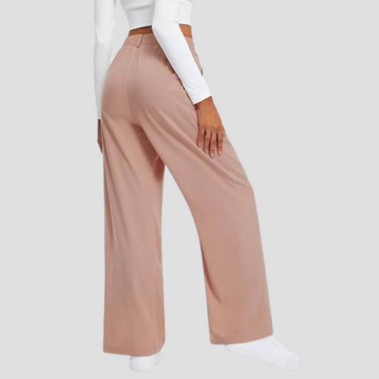 High-Waisted Plicated Wide Leg Waffle Pants