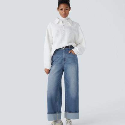 High-Waisted Stretchy Knit Cargo Jeans