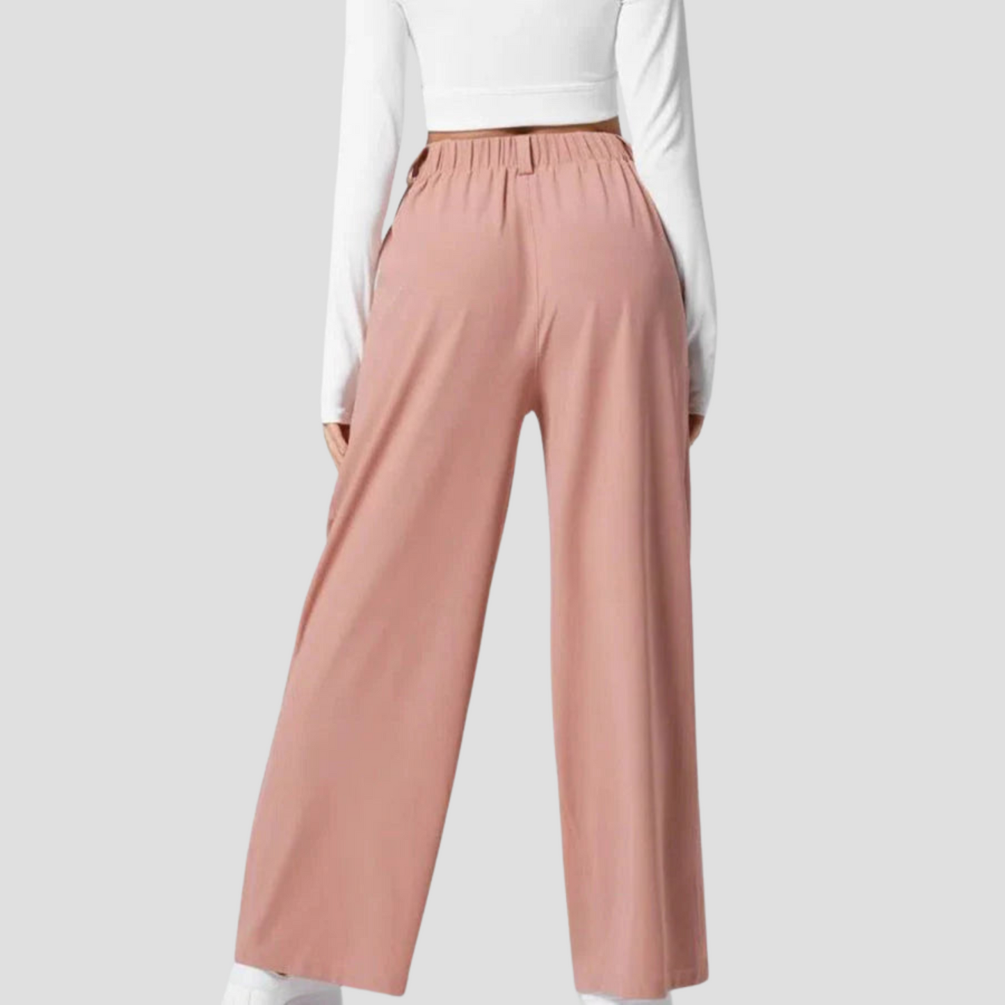 High-Waisted Plicated Wide Leg Waffle Pants