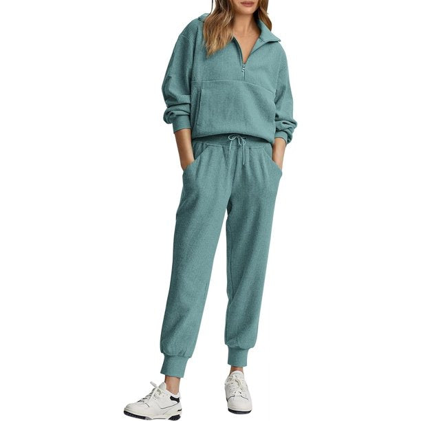 Women's 2-Piece Half Zip Sweatsuit Set with Joggers