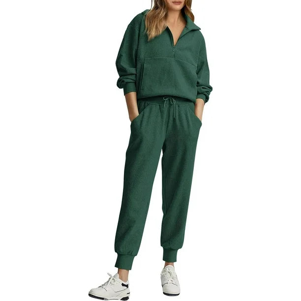 Women's 2-Piece Half Zip Sweatsuit Set with Joggers