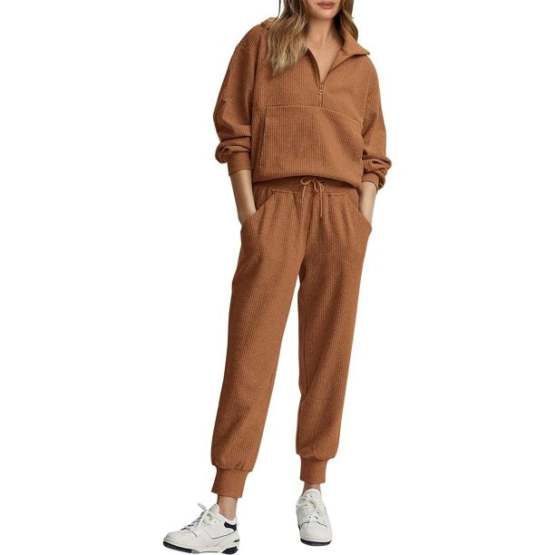 Women's 2-Piece Half Zip Sweatsuit Set with Joggers